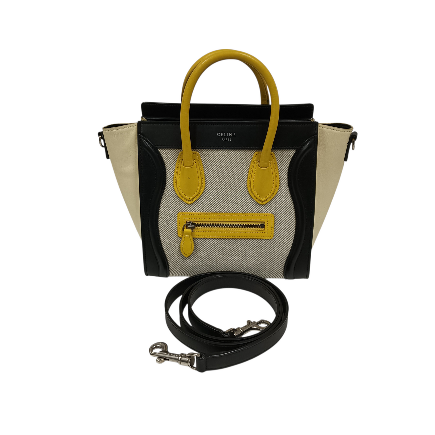 CELINE 2WAY Bag Navy/Beige/Yellow Stain