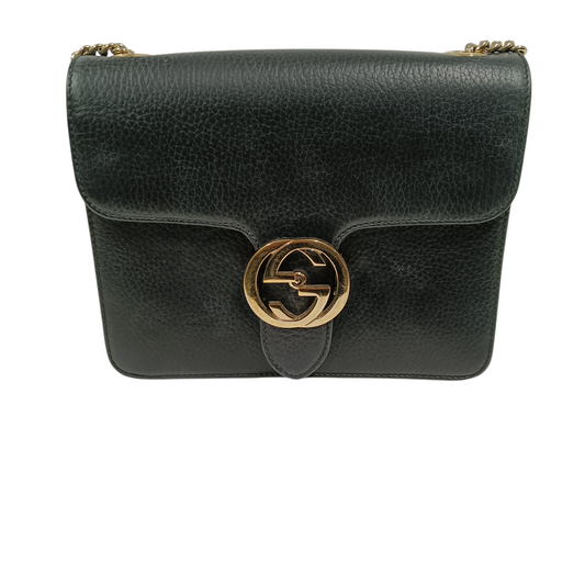 GUCCI Chain Shoulder Bag Interlocking G 510304 Black Stain