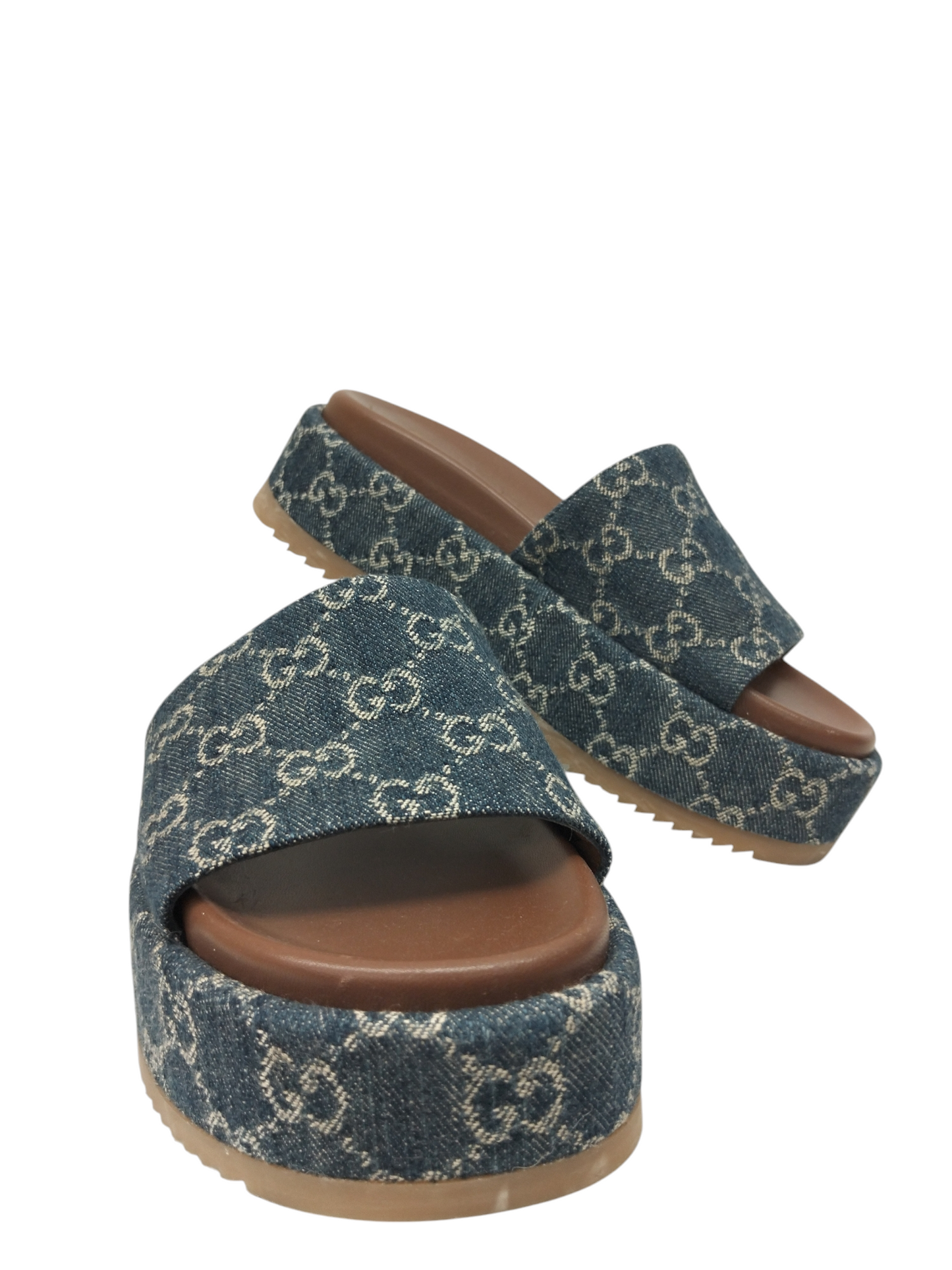 GUCCI SANDAL 37 1/2 LADY'S NAVY AND BROWN RANK (B) 623212