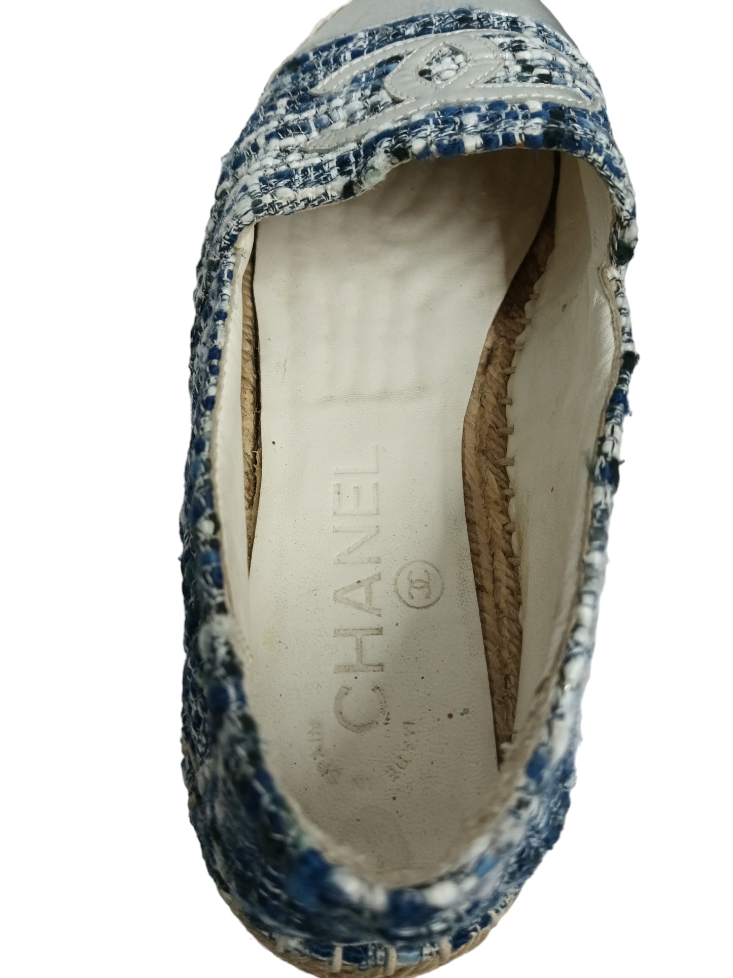 CHANEL ESPADRILLE SIZE 37 SILVER/BLUE G29762