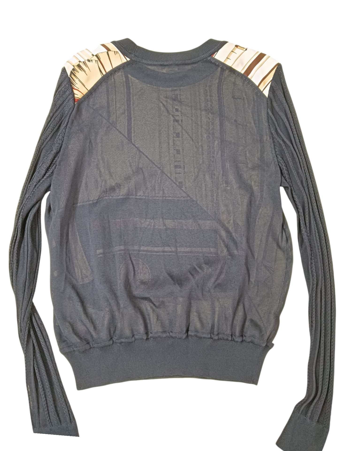 HERMES Silk Shirt 40 Lady's 17-7766 White/Navy