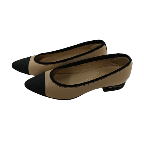 CHANEL Pumps 36 1/2 Lady's Beige/Black G33323 **Stain