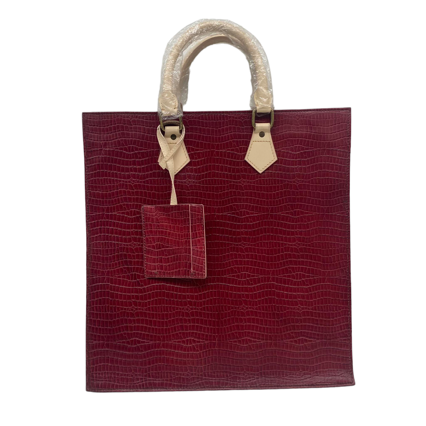 VR Leather Tote Bag Red Crocodile