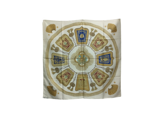 HERMES SCARF BEIGE/WHITE POSTE DE LAVALERIE