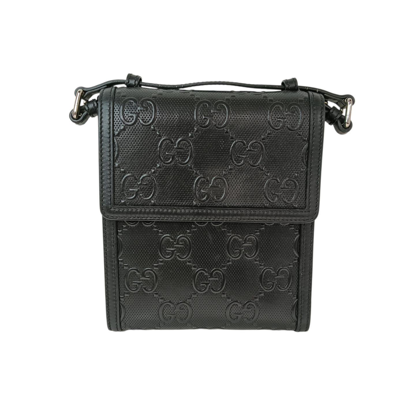 GUCCI GG Embossed Leather Messenger 625782 Black