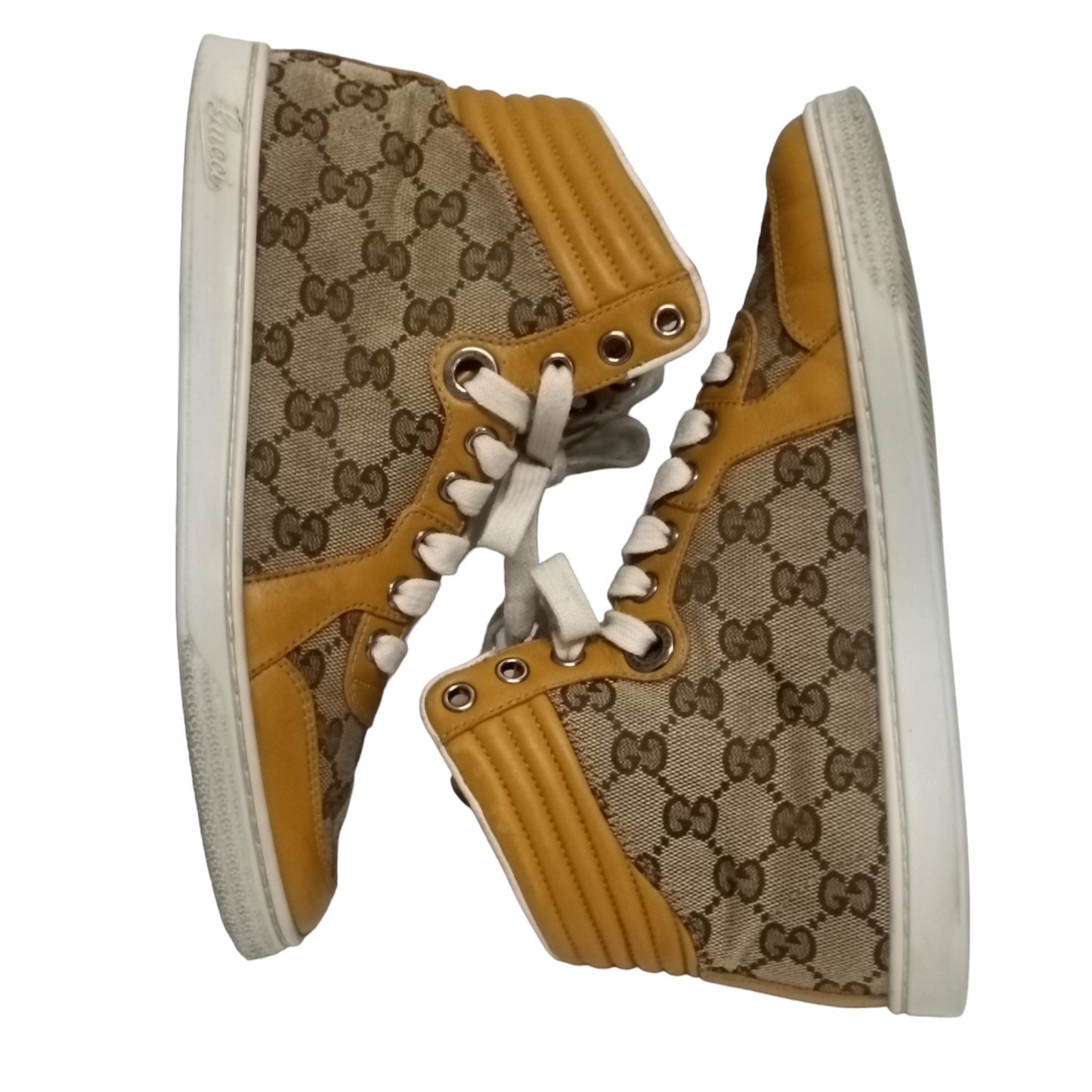 GUCCI High Cut Sneaker Lady's Brown/Yellow Size 36 258195