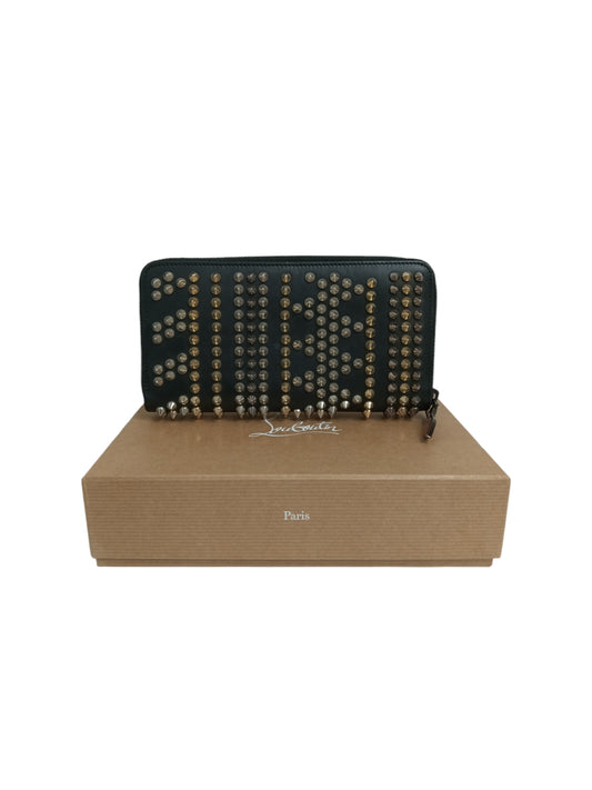 CHRISTIAN LOUBOUTIN LONG WALLET BLACK ROUND ZIP STUDS PANETTONE