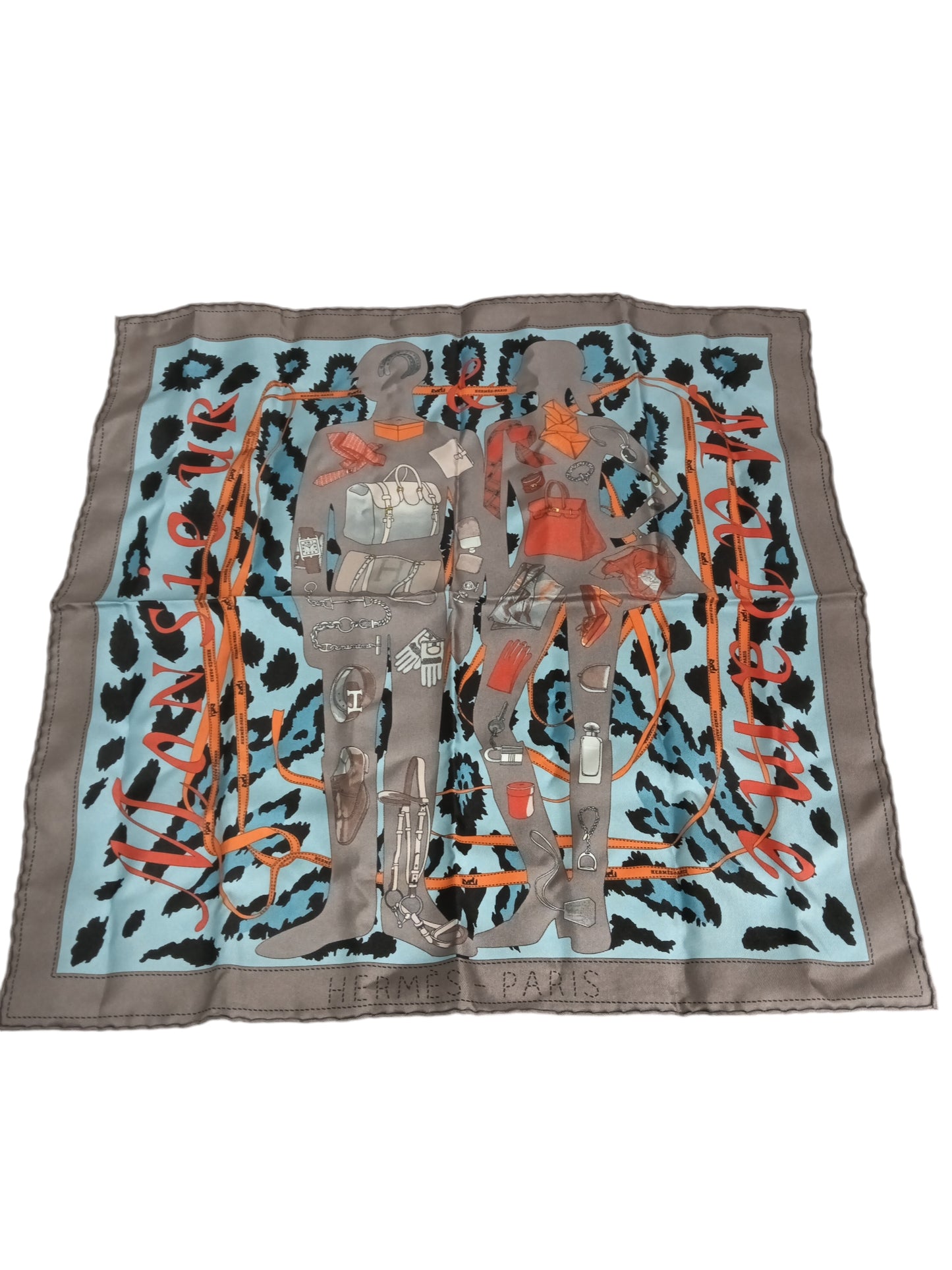 HERMES HANDKERCHIEF CARRE 40 MONSIER ET MADAME GRAY