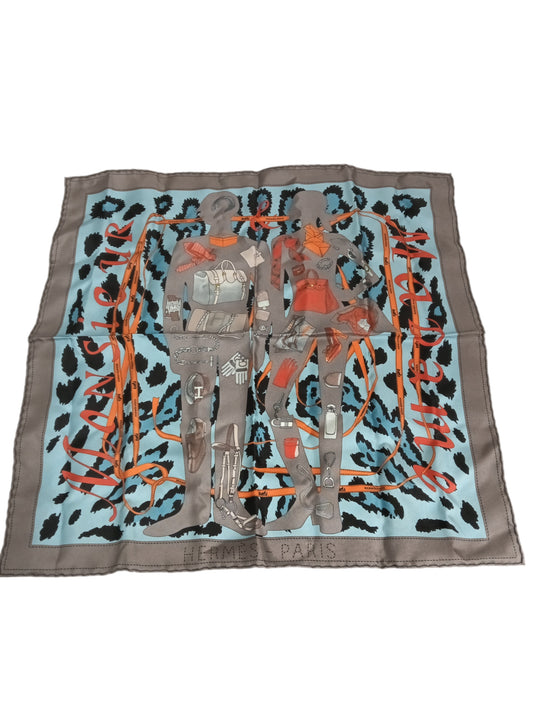 HERMES HANDKERCHIEF CARRE 40 MONSIER ET MADAME GRAY