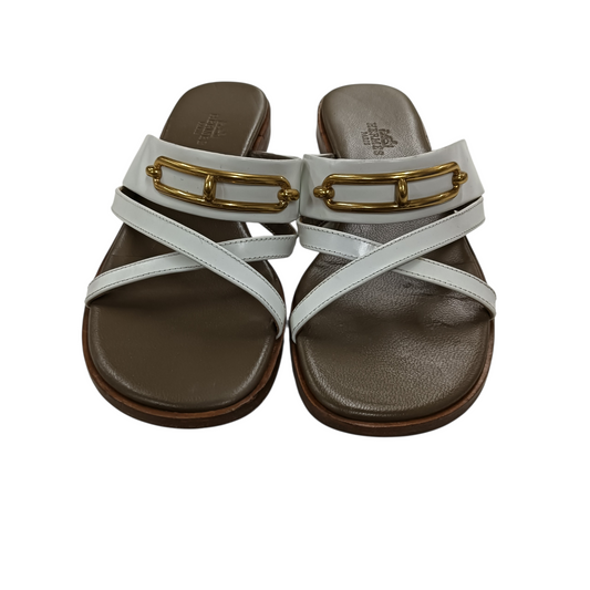 HERMES Sandal Claire en Cuir Blanc  CM211039Z2009 White/Brown