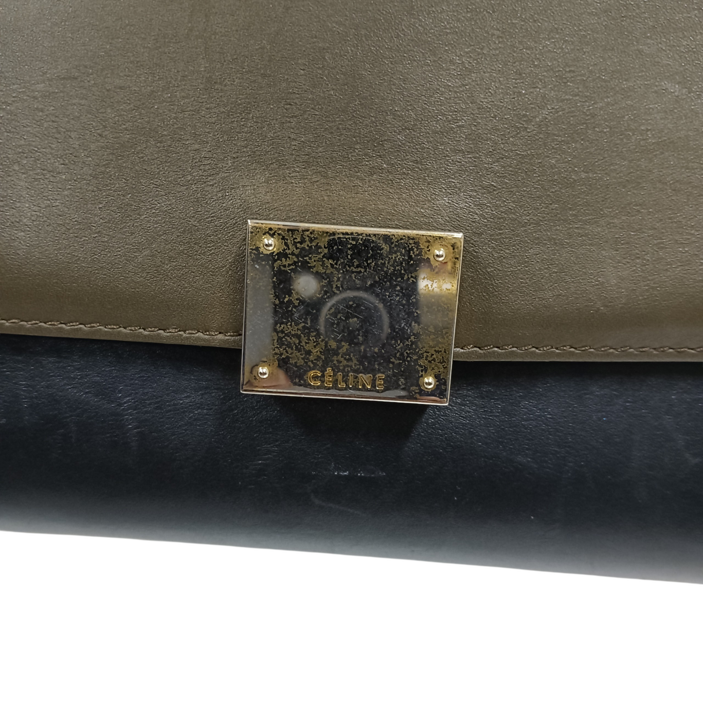 CELINE 2WAY Bag Trapeze Medium U-CU-1123 Olive/Black Damage/Stain