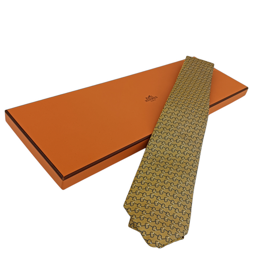 HERMES Necktie 339381T Rank(A) Yellow Mors a Olives tie