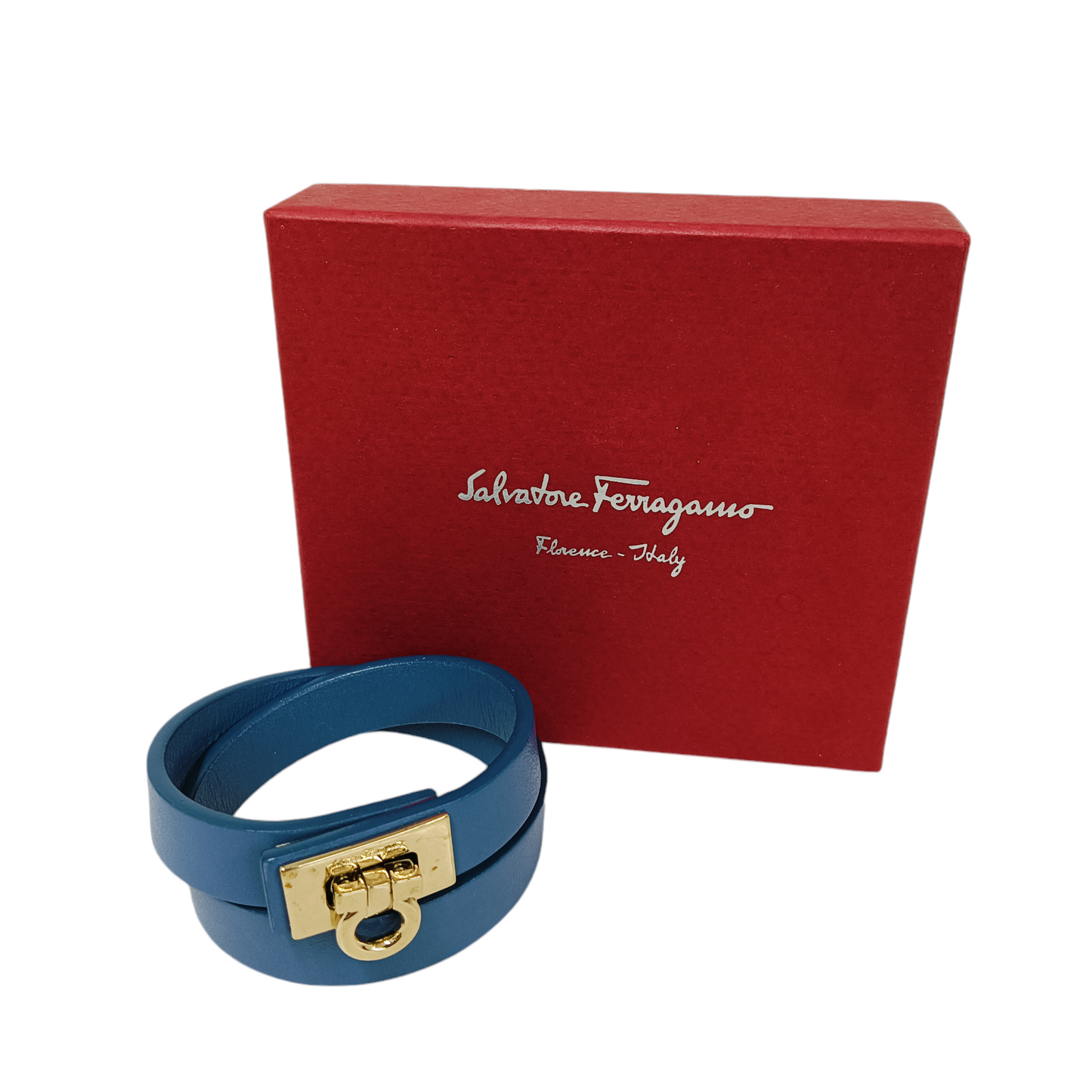 SALVATORE FERRAGAMO Bracelet Blue Gancini Leather