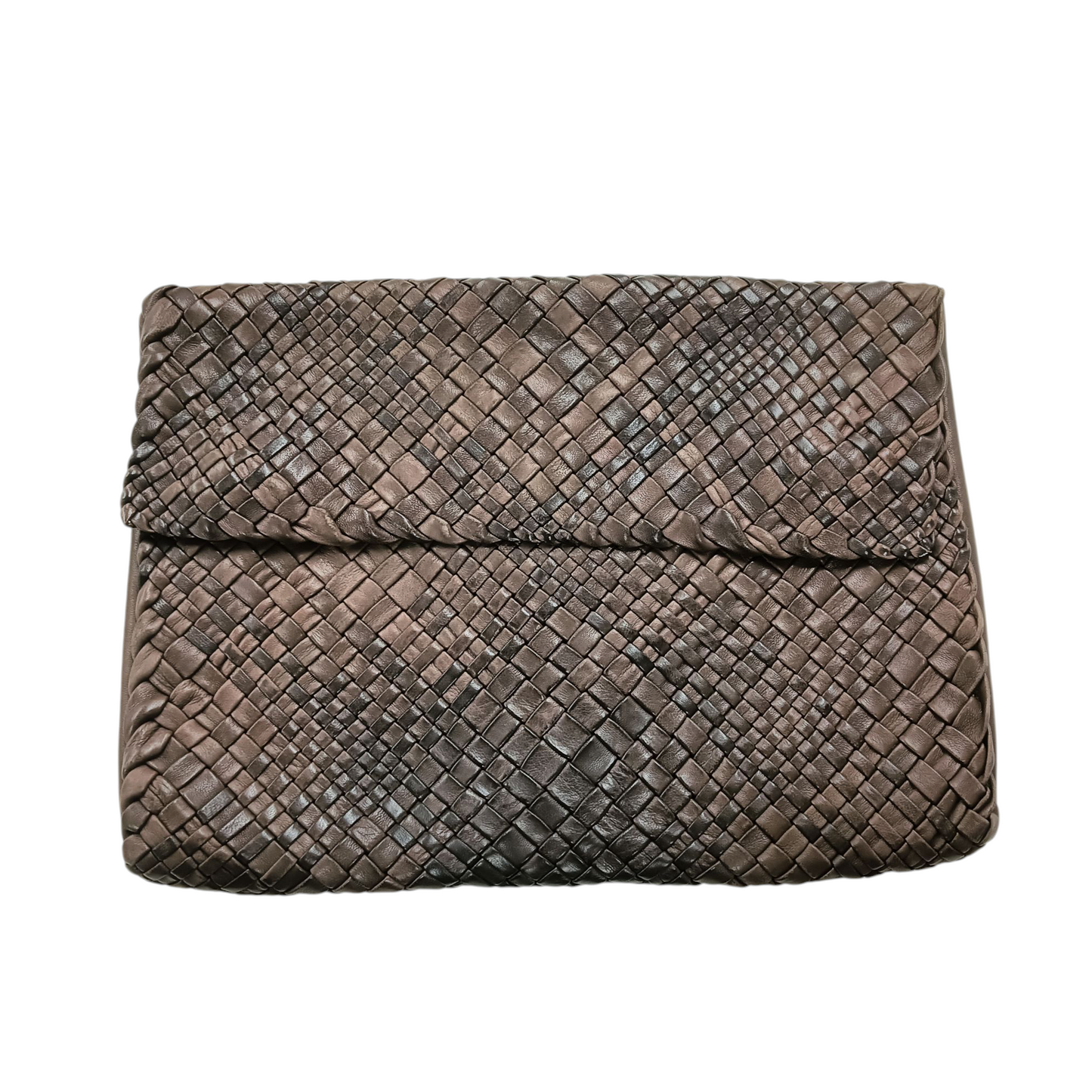 FALORNI Clutch Bag Leather/Intrecciato Brown