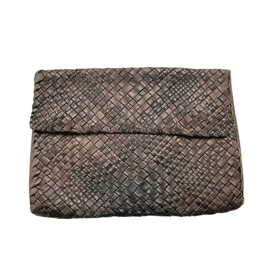 FALORNI Clutch Bag Leather/Intrecciato Brown