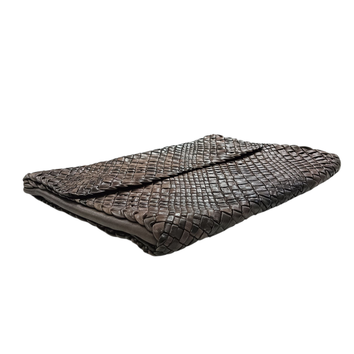 FALORNI Clutch Bag Leather/Intrecciato Brown