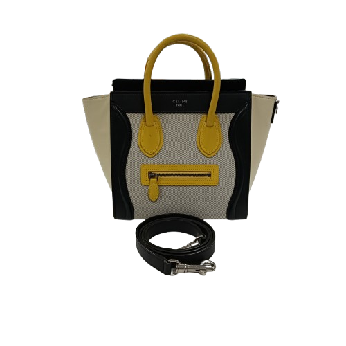 CELINE 2WAY Bag Navy/Beige/Yellow **Stain**