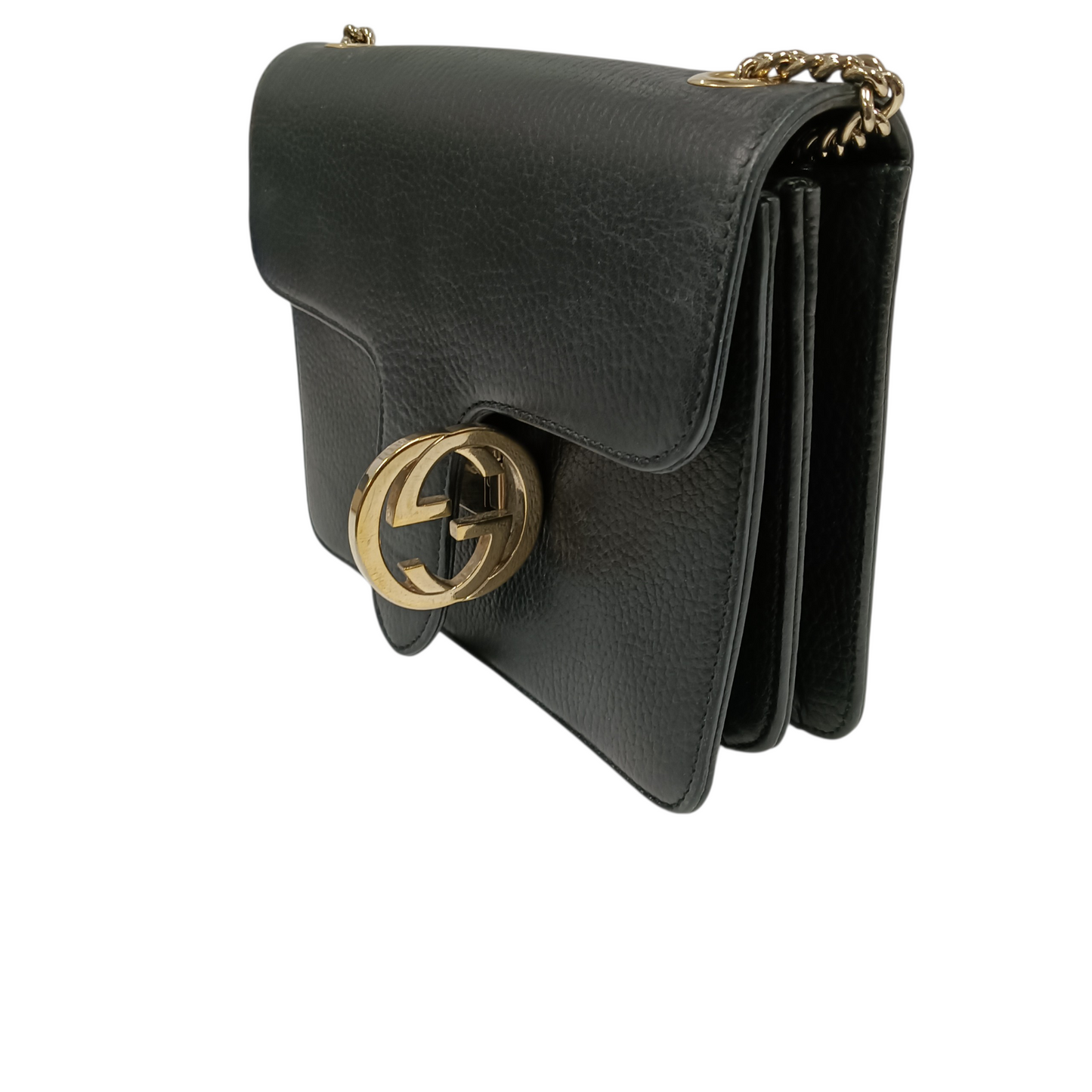 GUCCI Chain Shoulder Bag Interlocking G 510304 Black Stain