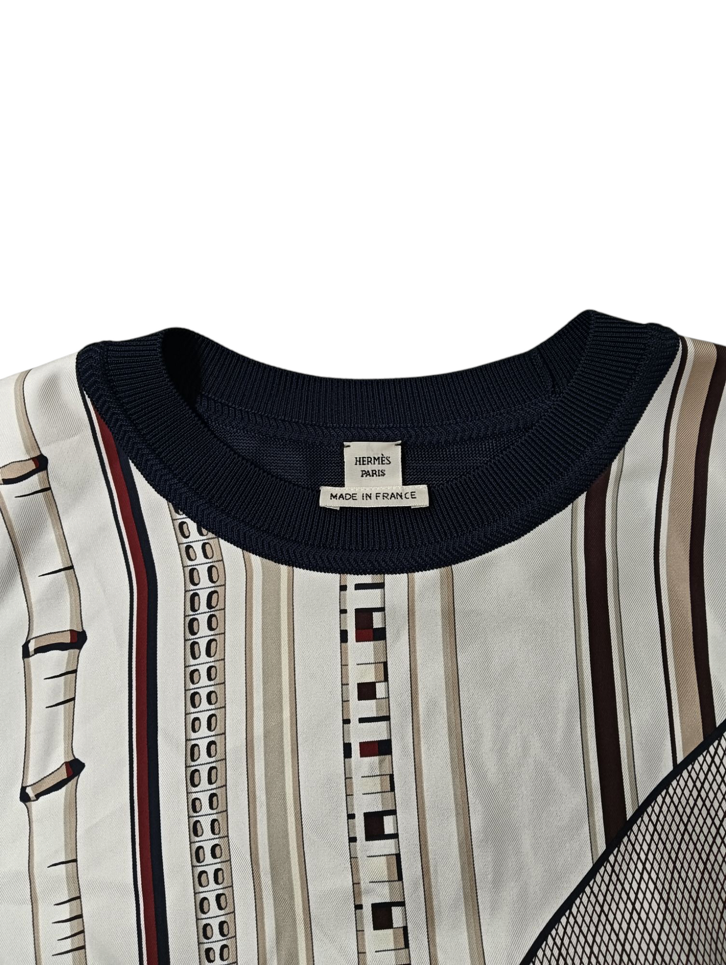 HERMES Silk Shirt 40 Lady's 17-7766 White/Navy