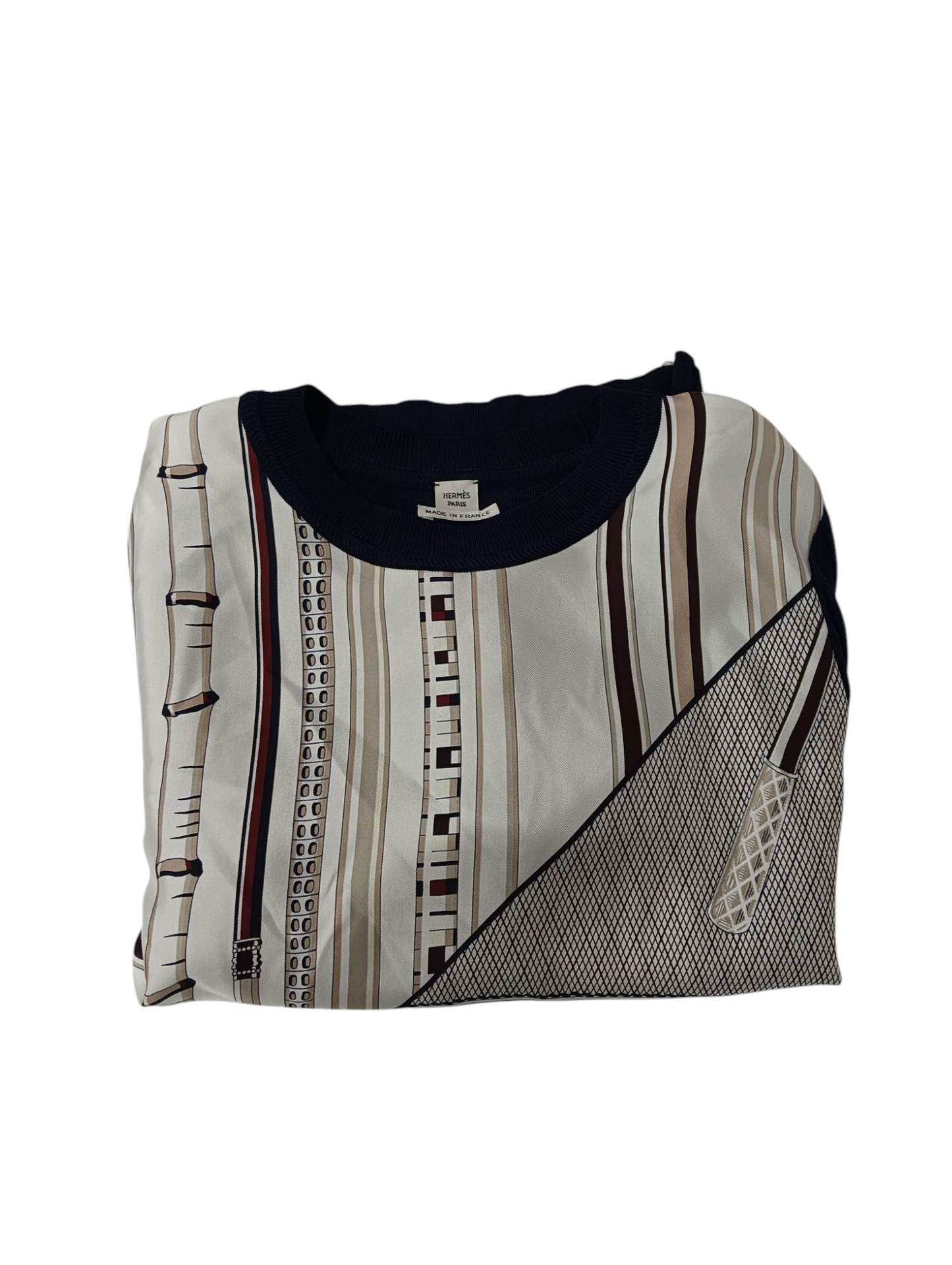 HERMES Silk Shirt 40 Lady's 17-7766 White/Navy