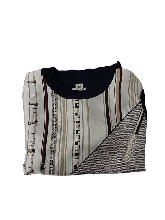 HERMES Silk Shirt 40 Lady's 17-7766 White/Navy