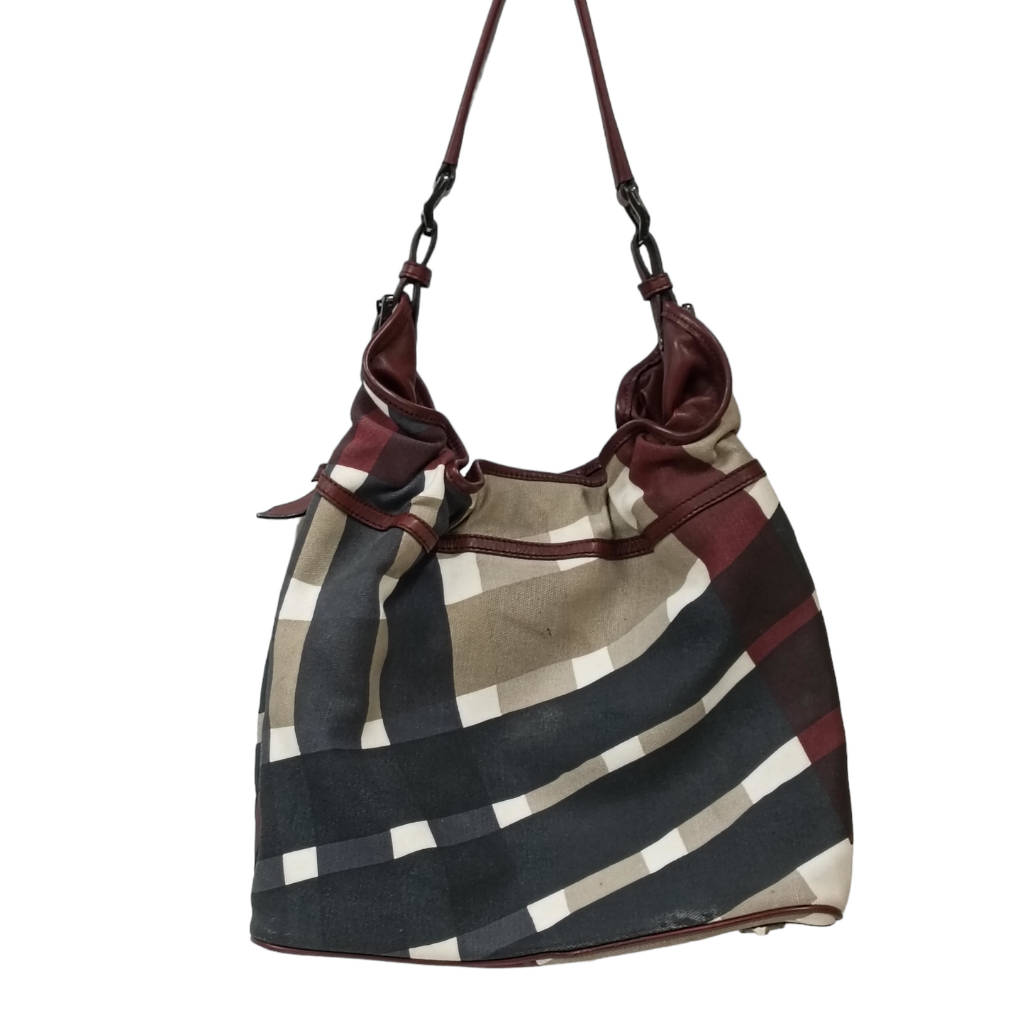 BURBERRY LONDON Shoulder Bag CHECK CANVAS Burgundy/Beige