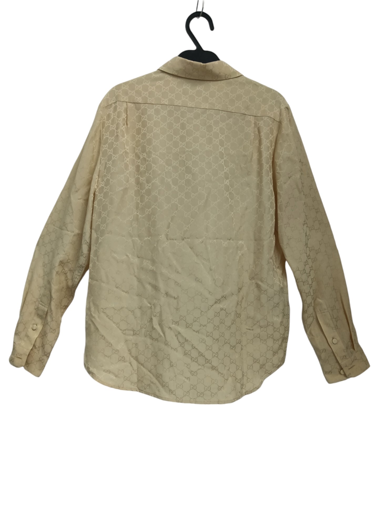 GUCCI SHIRT LADY'S BEIGE SMALL 720539 GG SILK CREPE SHIRT DAMAGE SIZE 38 RANK(B)