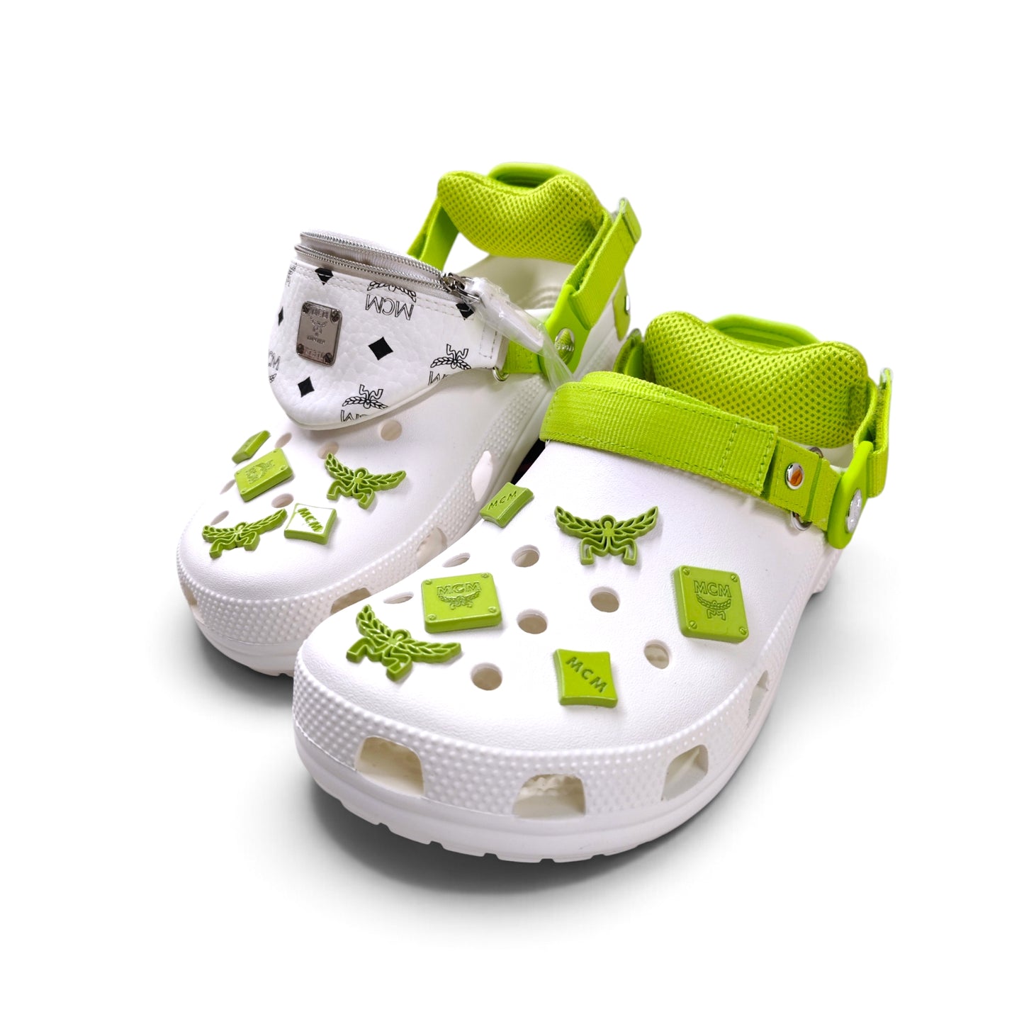 MCM X Crocs Classic Clog Shoes Size 7 US Unisex White And Green X1316 Rank A