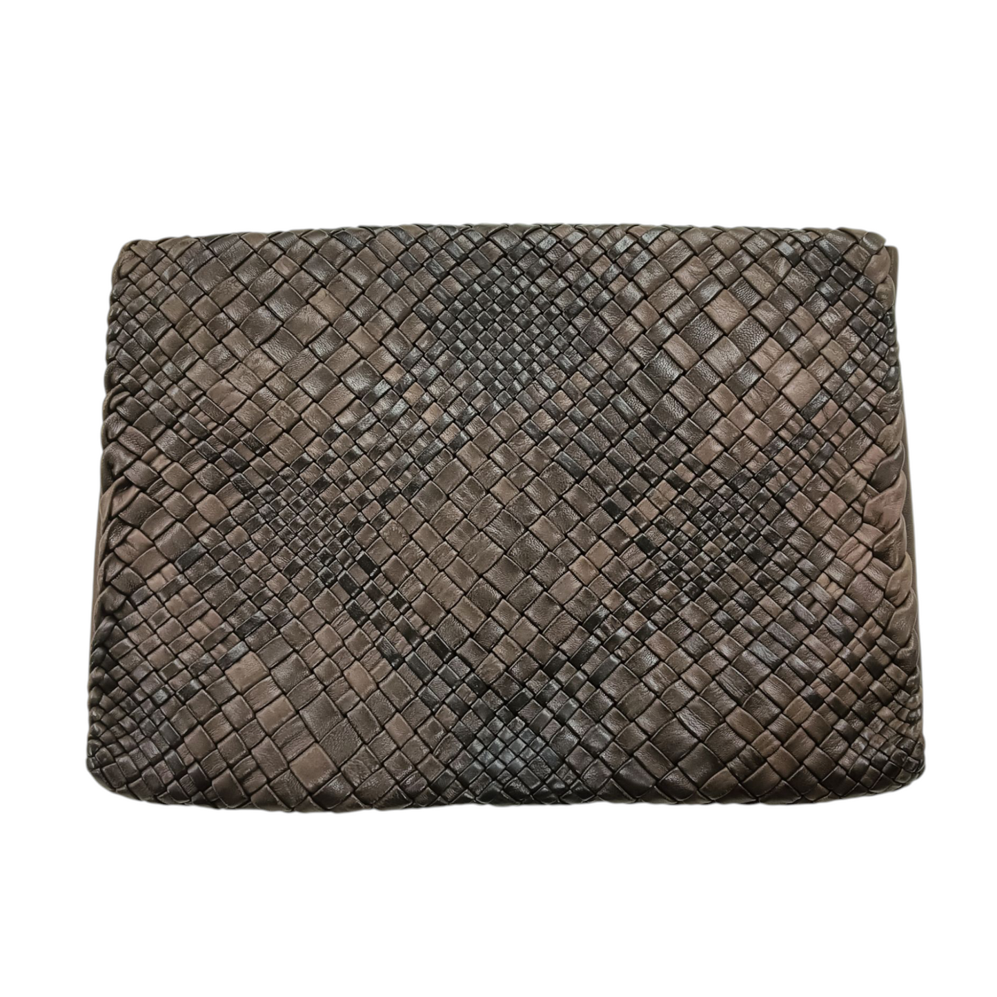FALORNI Clutch Bag Leather/Intrecciato Brown