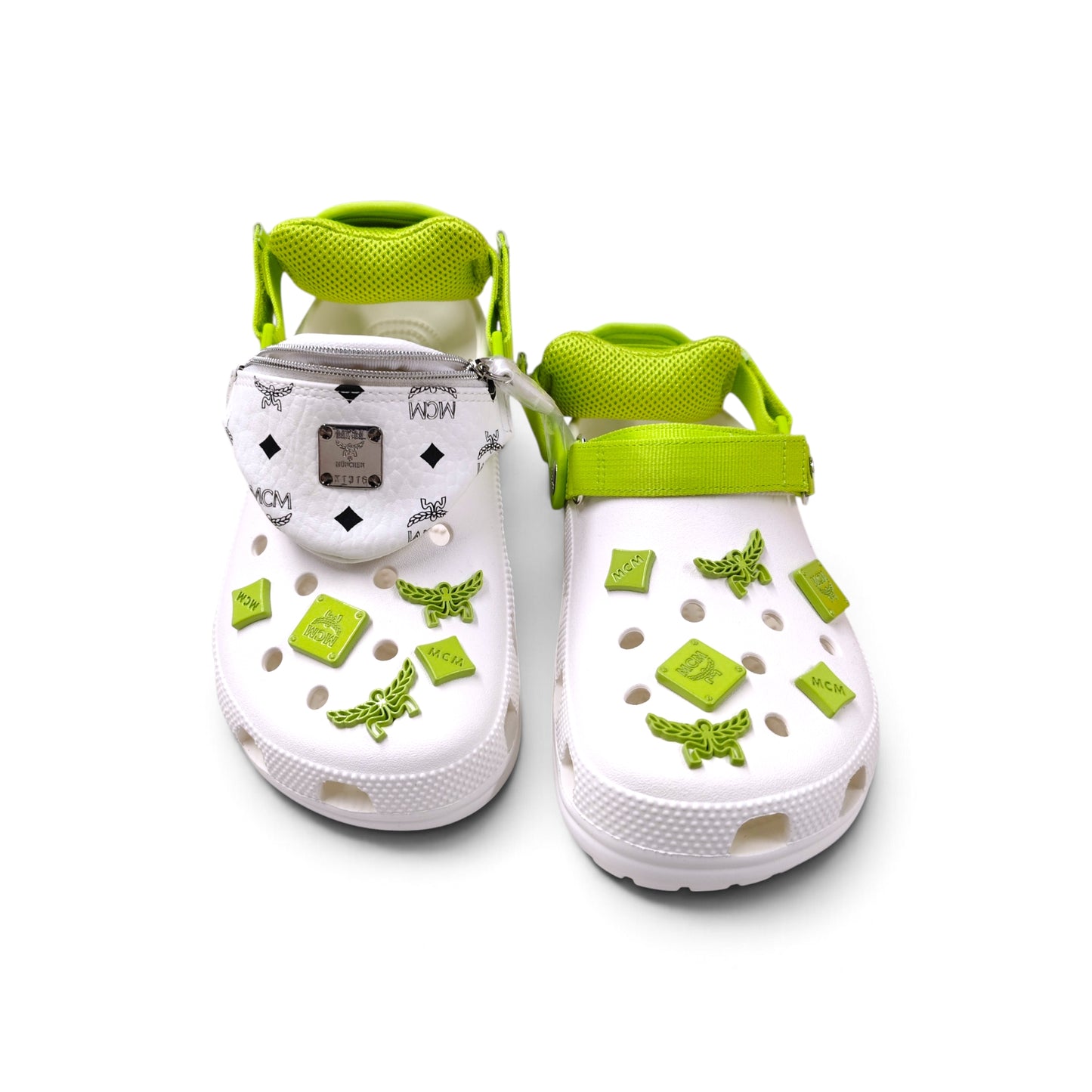 MCM X Crocs Classic Clog Shoes Size 7 US Unisex White And Green X1316 Rank A
