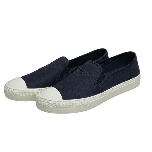 PRADA LOGO-EMBOSSED SLIP -ON LOAFERS Blue Men size 11 2DGG144