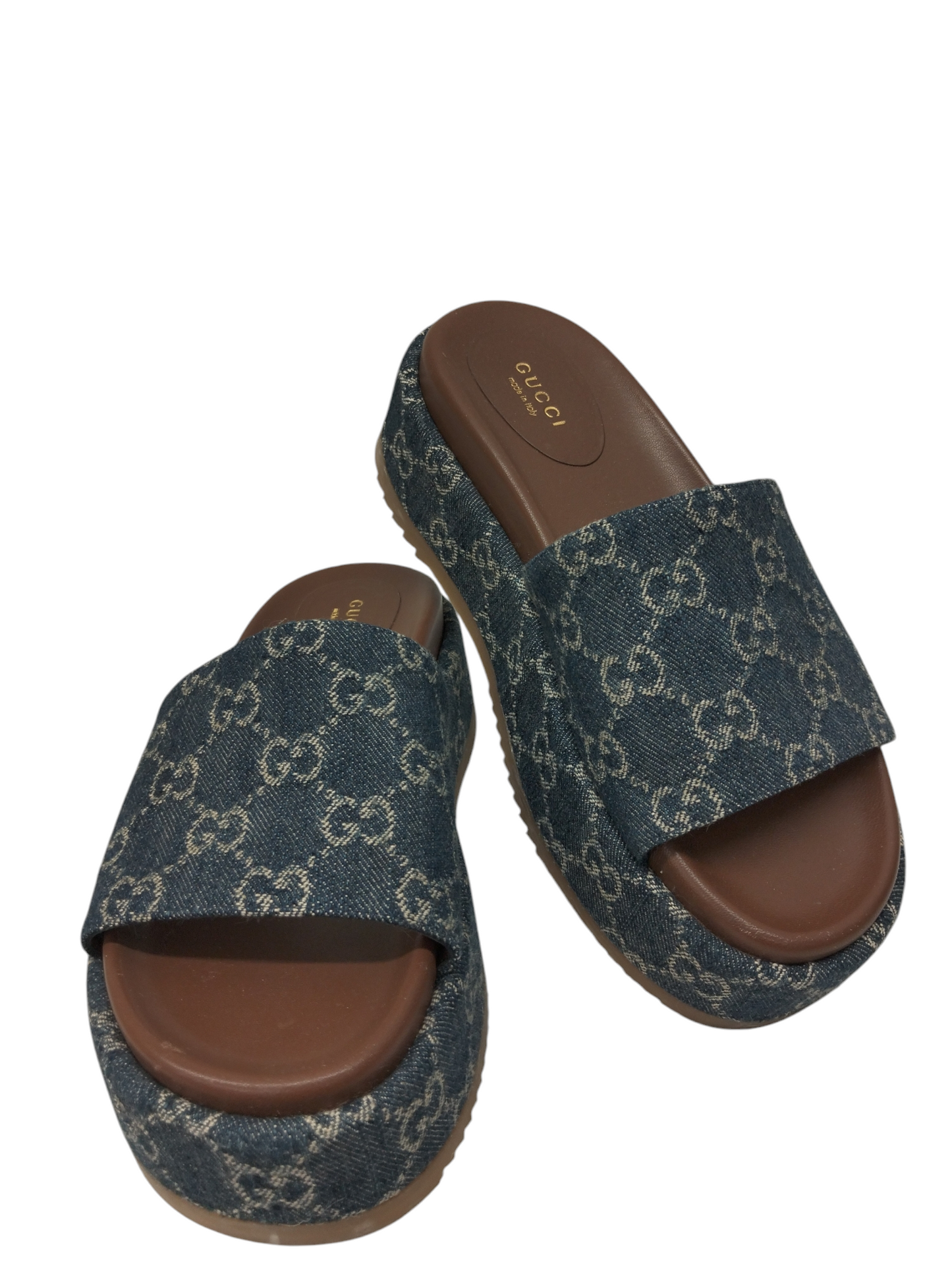 GUCCI SANDAL 37 1/2 LADY'S NAVY AND BROWN RANK (B) 623212