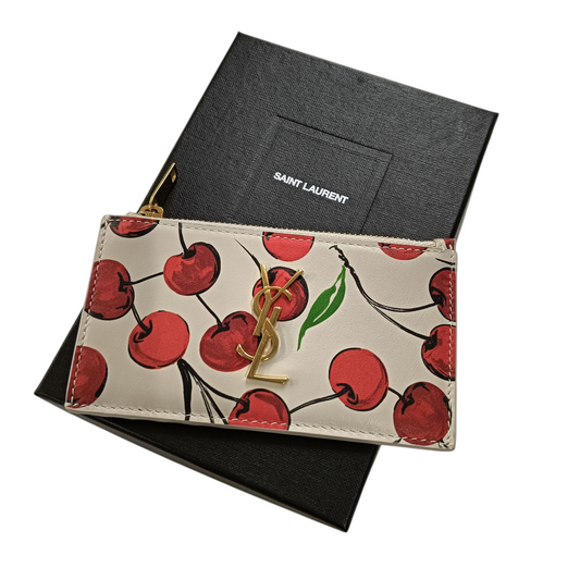 Saint Laurent Paris Card Case Beige/Red 611558