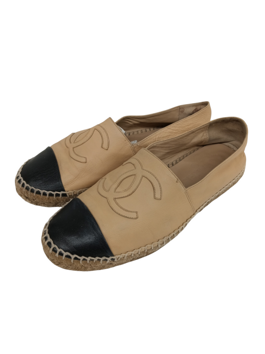 CHANEL ESPADRILLE 39 LADY'S BEIGE/BLACK RANK(B) G29762