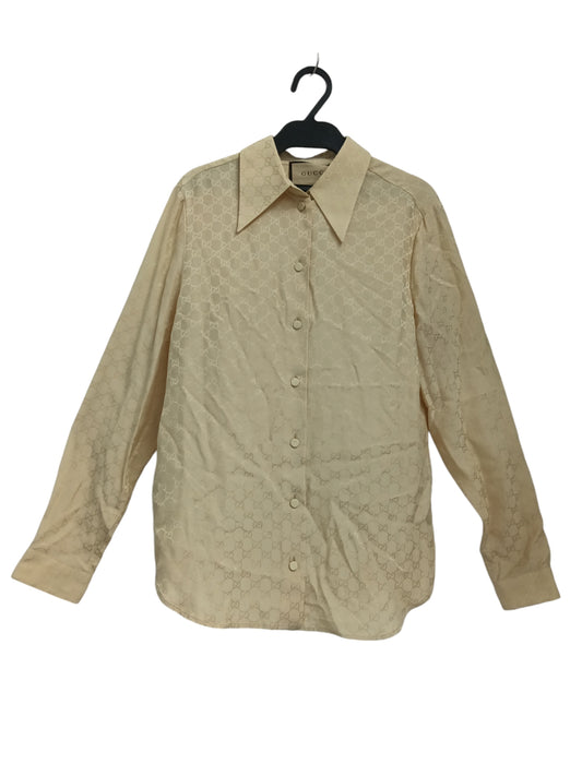 GUCCI SHIRT LADY'S BEIGE SMALL 720539 GG SILK CREPE SHIRT DAMAGE SIZE 38 RANK(B)