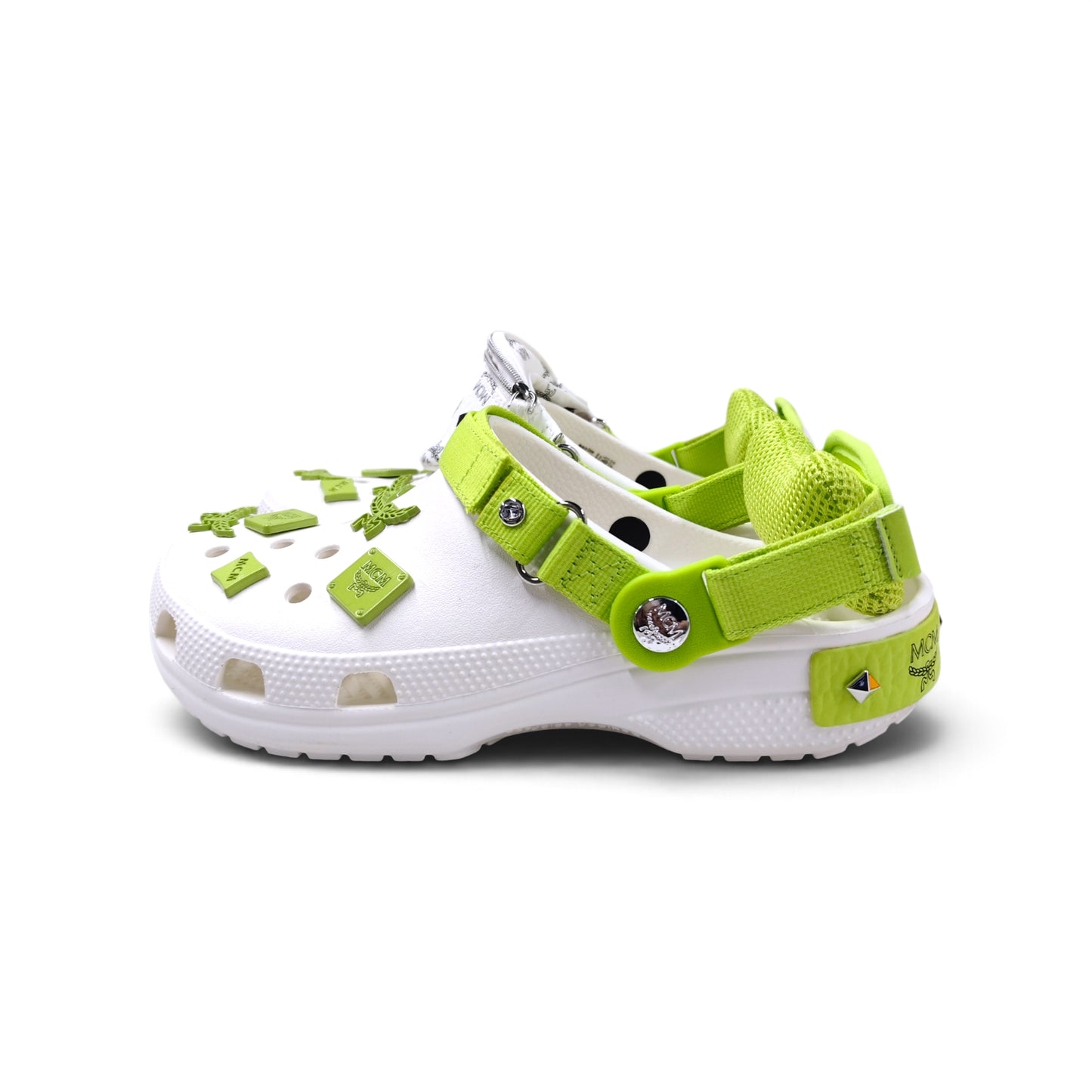 MCM X Crocs Classic Clog Shoes Size 7 US Unisex White And Green X1316 Rank A