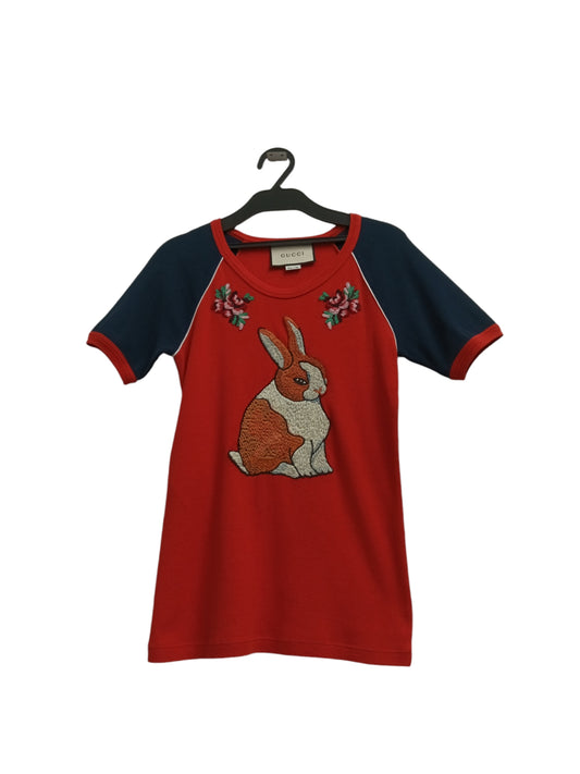 GUCCI T-SHIRT XS LADY'S ORANGE/NAVY 461423 *RABBIT