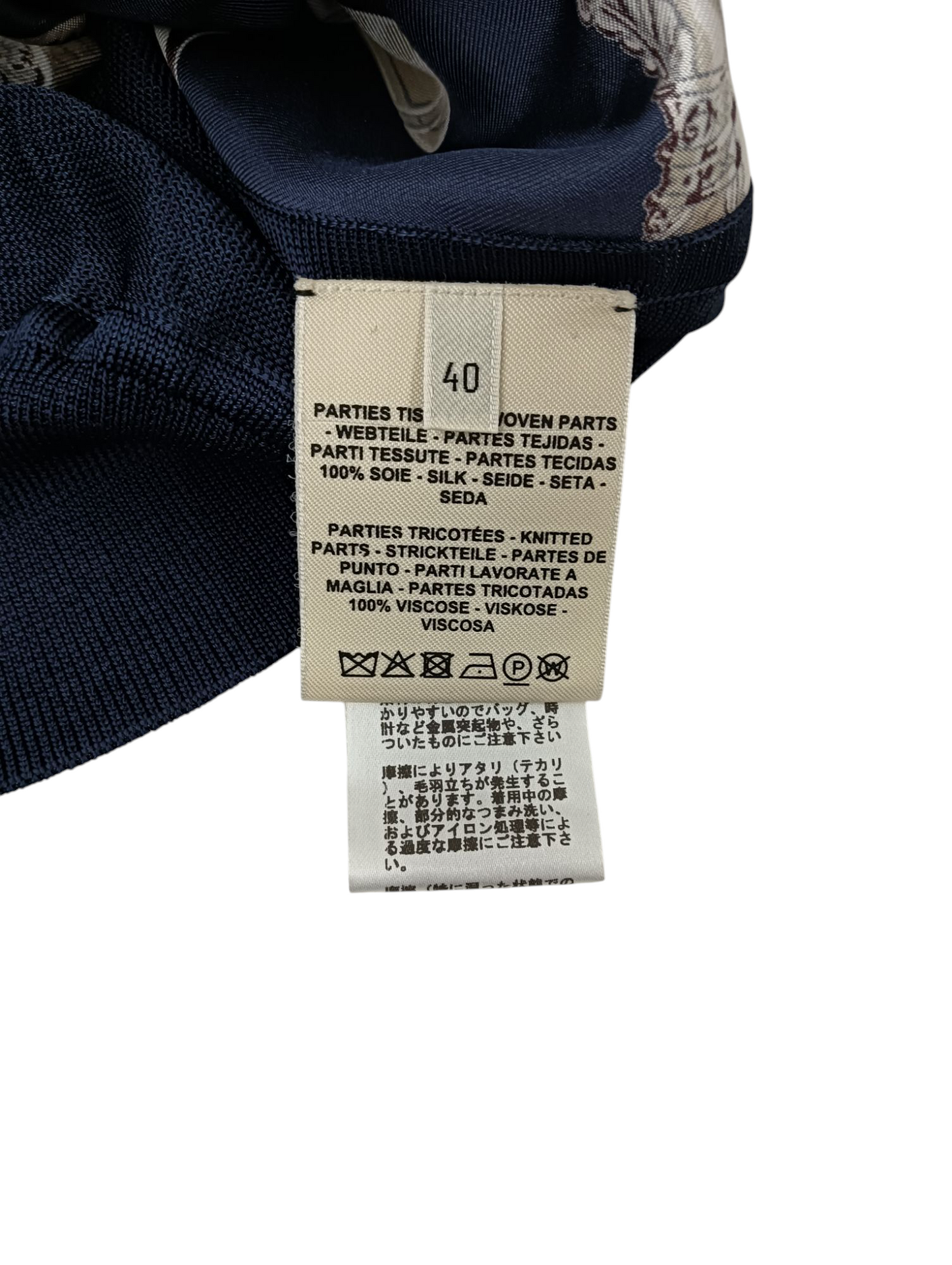 HERMES Silk Shirt 40 Lady's 17-7766 White/Navy