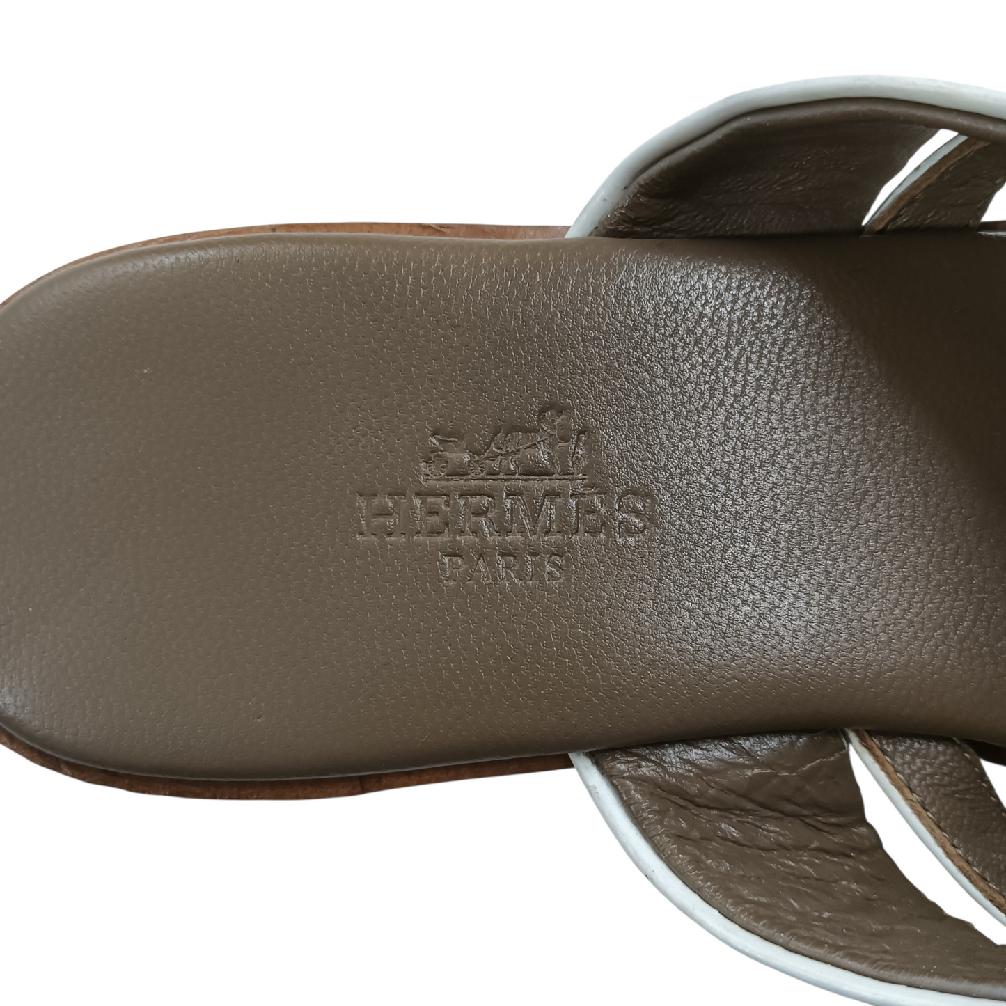 HERMES Sandal Claire en Cuir Blanc  CM211039Z2009 White/Brown