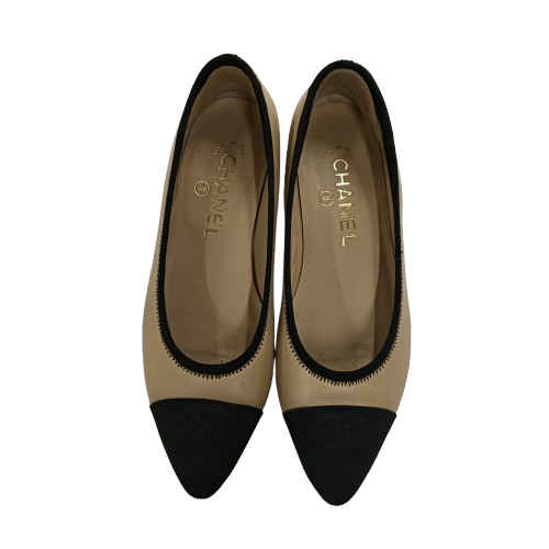 CHANEL Pumps 36 1/2 Lady's Beige/Black G33323 **Stain