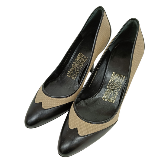 Salvatore Ferragamo High Heels Pumps 6 Lady's Beige And Black Rank (A)