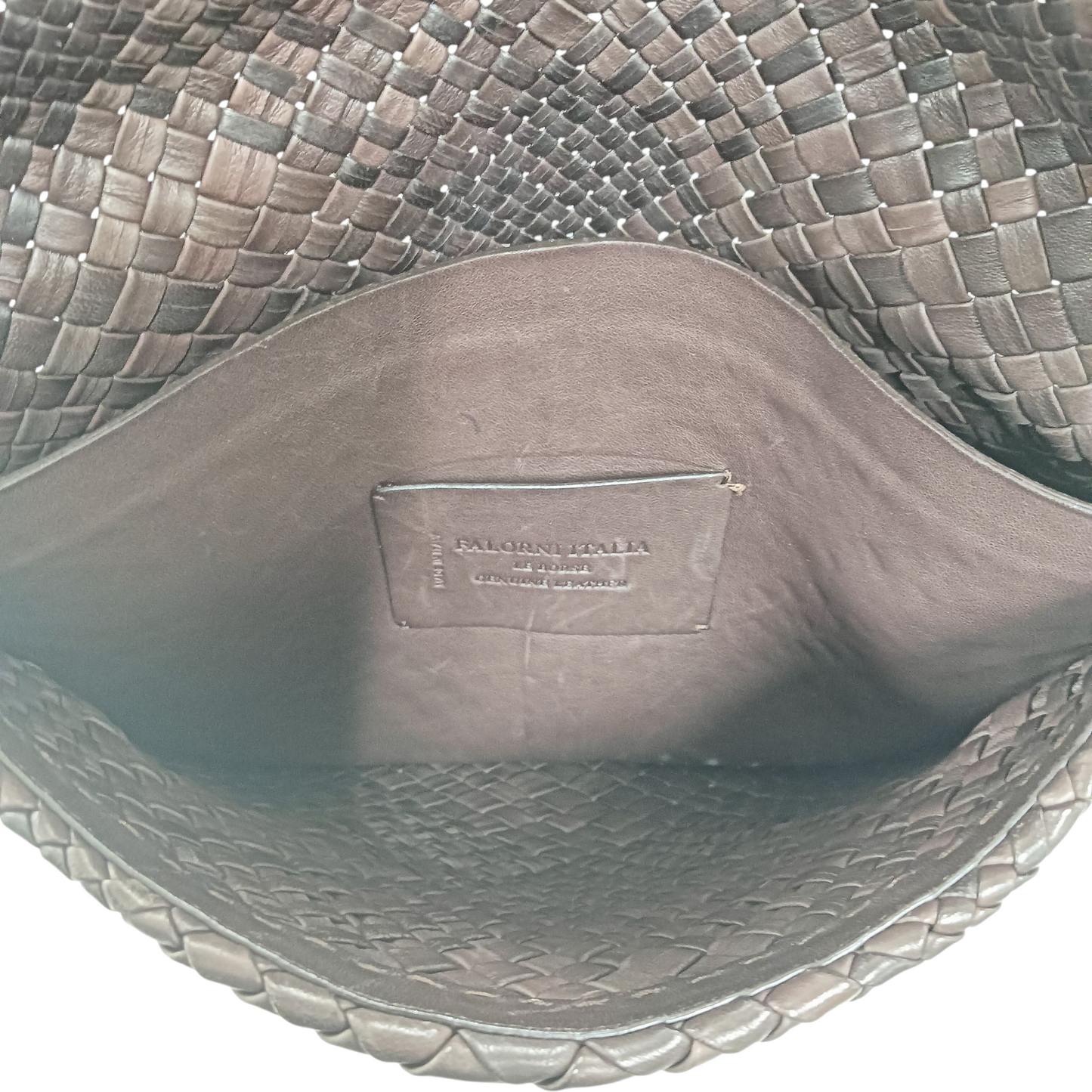 FALORNI Clutch Bag Leather/Intrecciato Brown